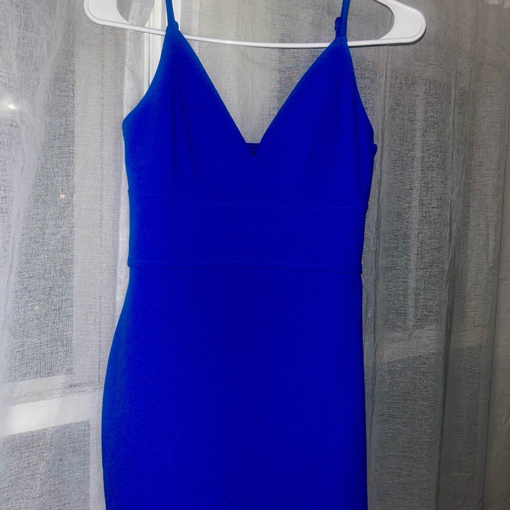 Elegant Blue Express Spaghetti Strap Dress